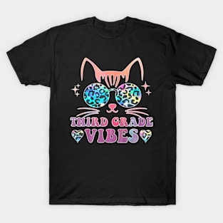 Back To School 3Rd Grade Vibes Leopard Tie Dye Cat Girl Eyes T-Shirt